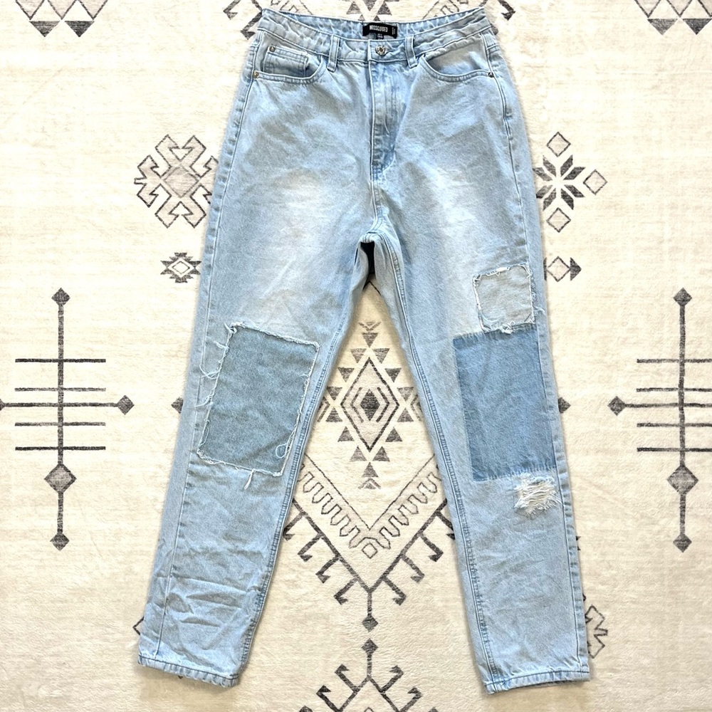 Misguided High Rise Patchwork Distressed Jeans Si… - image 4